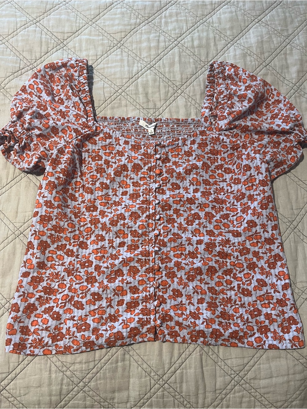 Women's Floral Puff-Sleeve Square Neck Top